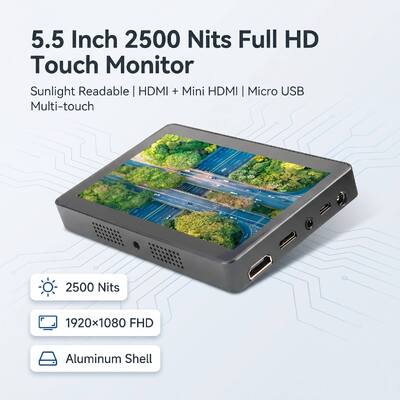kaufen 5,5 Zoll 2500 Nits Full HD Touch Monitor 1920×1080 HDMI Mini HDMI Micro USB Aluminiumgehäuse Sonnenlicht lesbares Display Online-Herstellung
