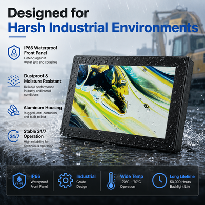 10.1 Zoll industrieller wasserdichter Touchscreen IP66 HDMI Display 1000-2000 Nits Kapazitiver Touchscreen OEM ODM